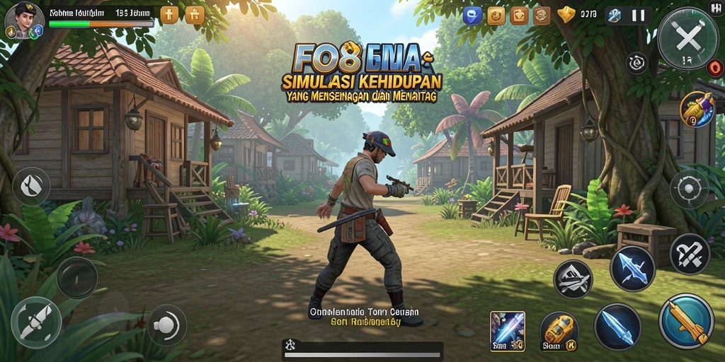Gameplay FO8 yang menggambarkan interaksi sosial dan manajemen sumber daya.
