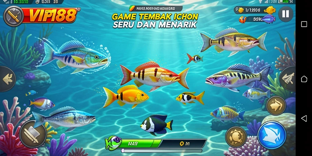 Tampilan gameplay VIP188 saat menembak ikan di bawah laut.